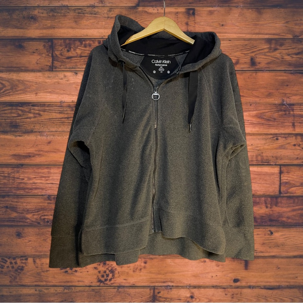 5 for $25🔥Calvin‎ Klein Performance Grey Fleece Zip Front Hooded Jacket Large